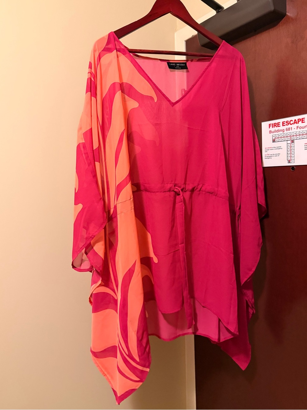 Plus Size Pink and Orange V-Neck Kaftan Tunic Cover Up